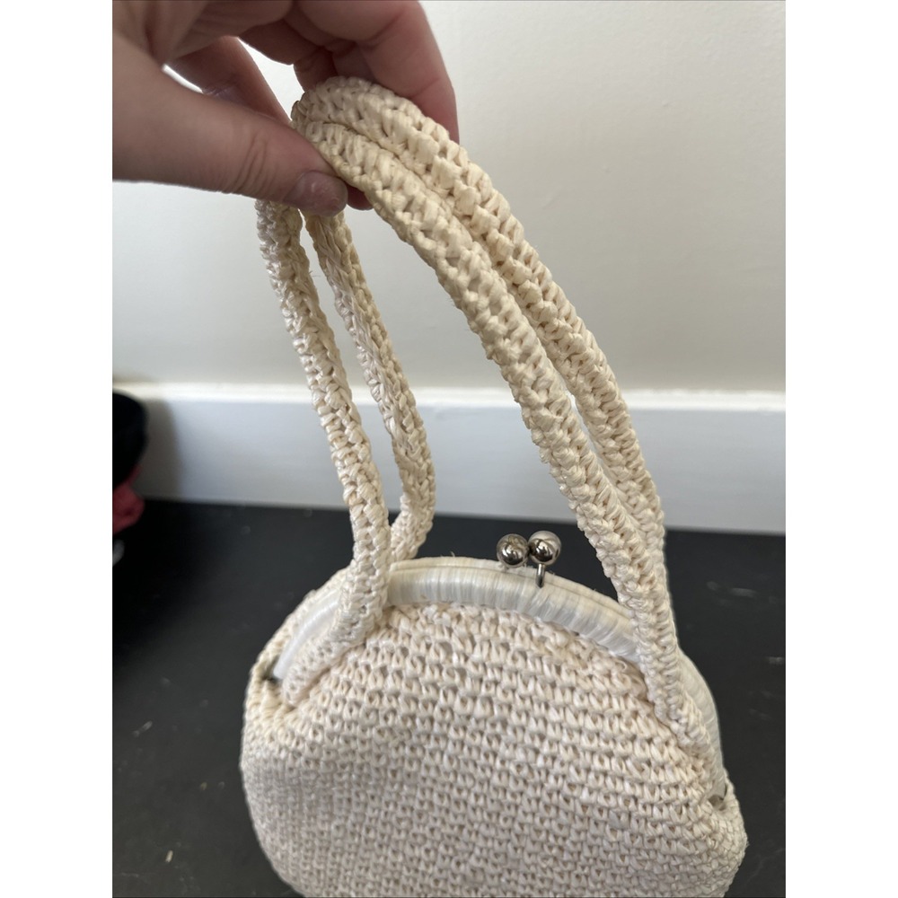 VTG 60s Magid Made In Japan Raffia Floral Embroidered Pinup Boho Handbag Purse - Picture 6 of 16